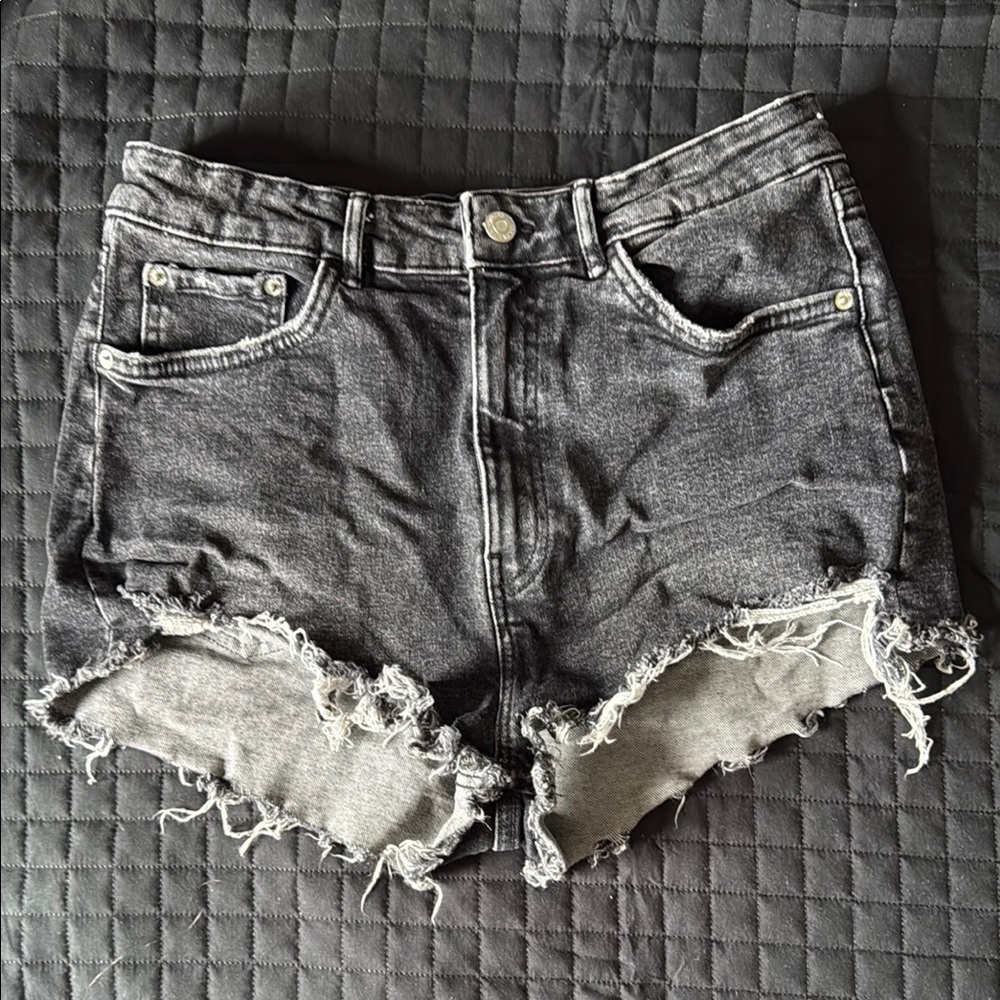 Zara Gray Distressed Jean Shorts Frayed Hem